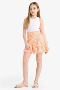 DeFacto Patterned Cotton Salmon Girls' Skirt E4252A8/OG189 - Image 3