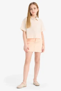 DeFacto Cropped Fit Cotton Back Printed Short Sleeve Shirt Girls - Image 2