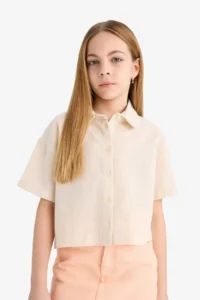 DeFacto Cropped Fit Cotton Back Printed Short Sleeve Shirt Girls - Image 4