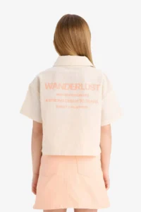 DeFacto Cropped Fit Cotton Back Printed Short Sleeve Shirt Girls - Image 6