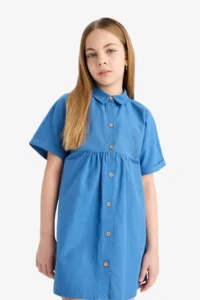 DeFacto Shirt Collar Cotton Short Sleeve Summer Dress Girls - Image 3