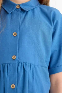 DeFacto Shirt Collar Cotton Short Sleeve Summer Dress Girls - Image 4