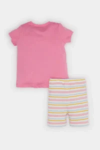 DeFacto Pajama Set Printed Short Sleeve Ribbed Camisole Top Elastic Waist Striped Shorts Baby Girl - Image 8
