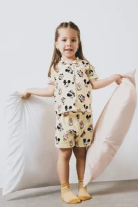 DeFacto Baby Girl Disney Mickey & Minnie Pajama Set Short Sleeve Combed Cotton Elastic Waisted Shorts E4652a525hs