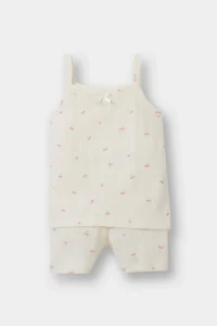 DeFacto Pajama Set Fruit Patterned Strap Ribbed Top Shorts Baby Girl