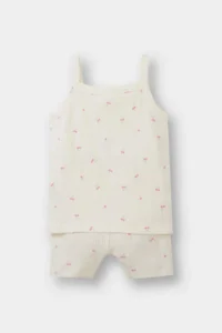 DeFacto Pajama Set Fruit Patterned Strap Ribbed Top Shorts Baby Girl - Image 4