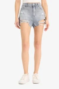DeFacto 100% Cotton High Waist Cutaway Jean Shorts - Image 4