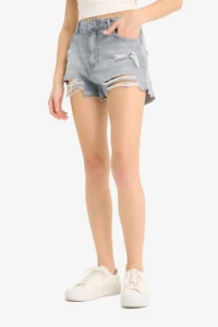 DeFacto 100% Cotton High Waist Cutaway Jean Shorts - Image 5