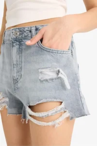DeFacto 100% Cotton High Waist Cutaway Jean Shorts - Image 6