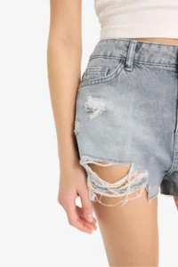 DeFacto 100% Cotton High Waist Cutaway Jean Shorts - Image 7