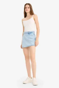 DeFacto 100% Cotton High Waist Pocketed Mini Jean Shorts Skirt - Image 2