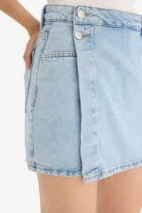 DeFacto 100% Cotton High Waist Pocketed Mini Jean Shorts Skirt - Image 5