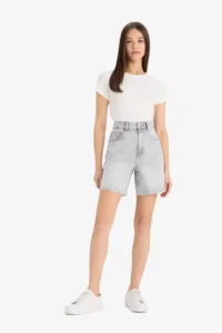 DeFacto 100% Cotton High Waist Pocket Jean Bermuda Shorts