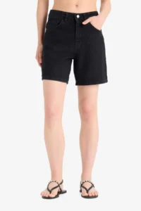 DeFacto 100% Cotton High Waist Jean Bermuda Shorts - Image 4