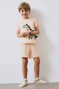 DeFacto 100% Cotton Dinosaur Printed Elastic Waist Pajama Set for Baby Boy
