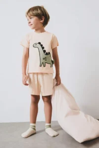 DeFacto 100% Cotton Dinosaur Printed Elastic Waist Pajama Set for Baby Boy - Image 3