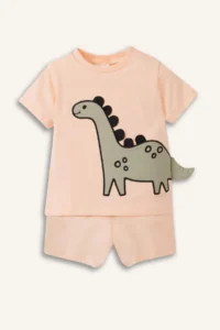 DeFacto 100% Cotton Dinosaur Printed Elastic Waist Pajama Set for Baby Boy - Image 5