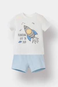 DeFacto 100% Cotton Space Printed Elastic Waist Pajama Set Baby Boy
