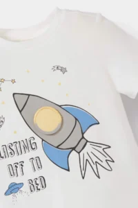 DeFacto 100% Cotton Space Printed Elastic Waist Pajama Set Baby Boy - Image 4