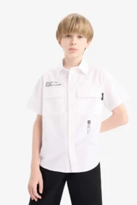 DeFacto Oversize Wide Fit Polo Collar Printed Poplin Short Sleeve Shirt Boy - Image 5