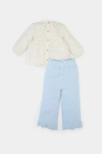 DeFacto Set of 2 Floral Muslin Long Sleeve Blouse with Elastic Waist Wide Leg Trousers for Baby Girl - Image 6