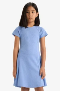 DeFacto Crew Neck A-Line Basic Straight Ribbed Camisole Short Sleeve Summer Dress Girl Child - Image 2