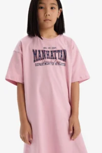 DeFacto Oversize Wide Fit Crew Neck Printed Short Sleeve Summer Dress Girl Child - Image 4