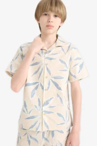 DeFacto Oversize Wide Fit Polo Neck Poplin Short Sleeve Shirt Boy - Image 2