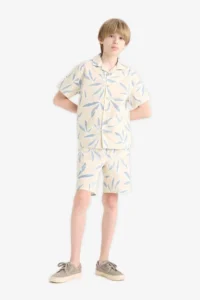 DeFacto Oversize Wide Fit Polo Neck Poplin Short Sleeve Shirt Boy - Image 3
