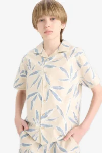 DeFacto Oversize Wide Fit Polo Neck Poplin Short Sleeve Shirt Boy - Image 4