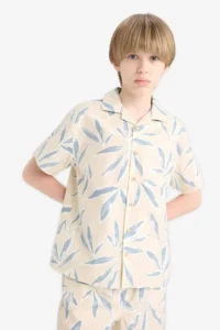 DeFacto Oversize Wide Fit Polo Neck Poplin Short Sleeve Shirt Boy - Image 5