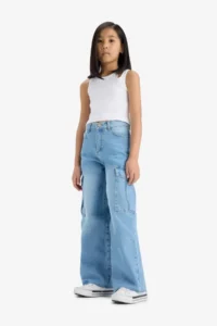 DeFacto Wide Leg Cargo Wide Leg Jean Trousers Girls - Image 2