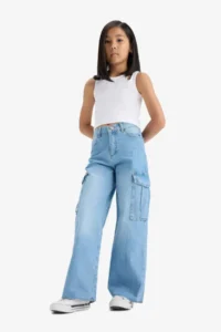 DeFacto Wide Leg Cargo Wide Leg Jean Trousers Girls - Image 3