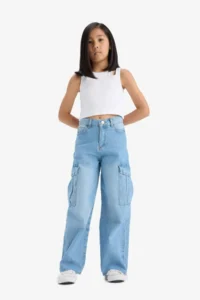 DeFacto Wide Leg Cargo Wide Leg Jean Trousers Girls - Image 4