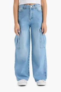 DeFacto Wide Leg Cargo Wide Leg Jean Trousers Girls - Image 5