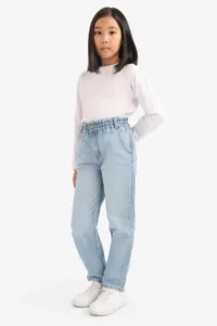 DeFacto Paperbag Standard Leg Jean Trousers Girl - Image 2