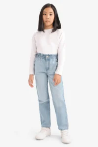 DeFacto Paperbag Standard Leg Jean Trousers Girl - Image 3