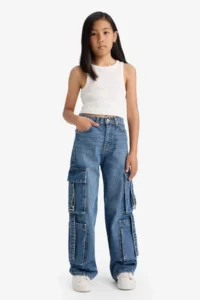 DeFacto Wide Leg Cargo Wide Leg Jean Trousers Girls