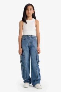 DeFacto Wide Leg Cargo Wide Leg Jean Trousers Girls - Image 2