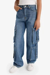 DeFacto Wide Leg Cargo Wide Leg Jean Trousers Girls - Image 4