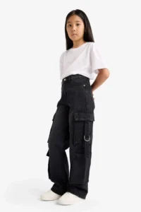 DeFacto Wide Leg Cargo Wide Leg Jean Trousers Girls - Image 2