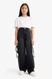DeFacto Wide Leg Cargo Wide Leg Jean Trousers Girls - Image 3