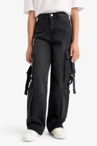 DeFacto Wide Leg Cargo Wide Leg Jean Trousers Girls - Image 4