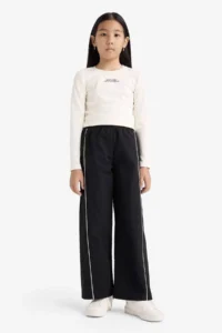 DeFacto Wide Leg Flexible Banded Parachute Black Girls' Trousers E6186A8/BK27 - Image 3