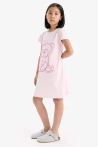 DeFacto 100% Cotton Teddy Bear Printed Nightgown for Girls - Image 2