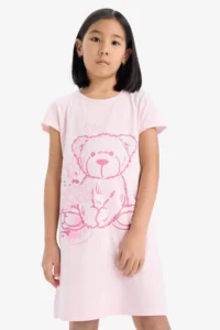 DeFacto 100% Cotton Teddy Bear Printed Nightgown for Girls - Image 3