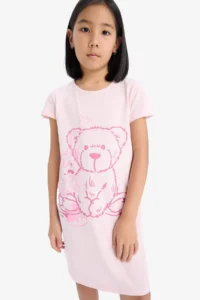 DeFacto 100% Cotton Teddy Bear Printed Nightgown for Girls - Image 4