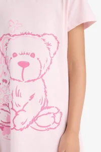 DeFacto 100% Cotton Teddy Bear Printed Nightgown for Girls - Image 5