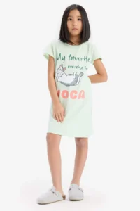 DeFacto 100% Cotton Cat Printed Nightgown for Girls - Image 2