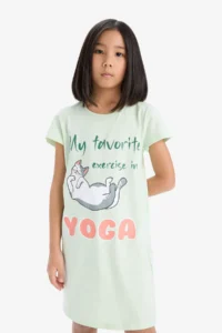 DeFacto 100% Cotton Cat Printed Nightgown for Girls - Image 3